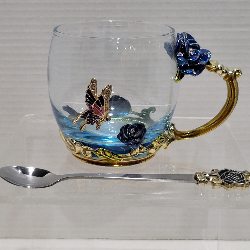 Luxury Classic Enamel Gift Set Tea Cup Spoon & Coaster Set Boxed